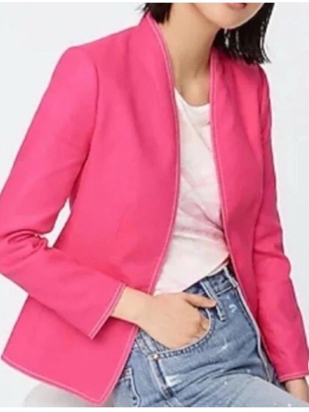 J crew pinkl linen blend blazer size 4 Barbie office career